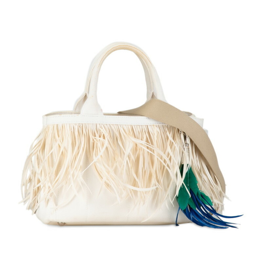 Prada Fringe Canapa Bag White 2WAY Shoulder